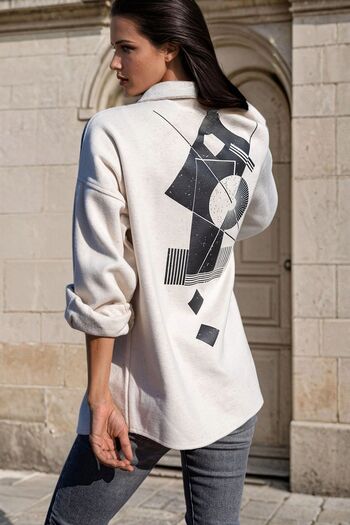 Juuuj Ecru, Leather Detailed, Patterned Stamp Shirt