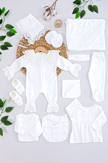 Sitilin Baby Girl Ecru Lace Luxury 10 Piece Hospital Discharge Set Stl5143