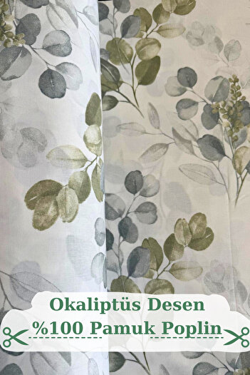 KAMİZ %100 Pamuk Okaliptüs Baskılı Poplin Kumaş- Nevresim-Çarşaf-Yastık -Elbise-Çanta- 240 Cm Geniş En