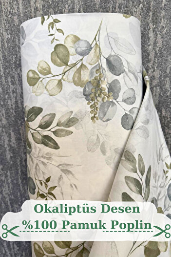 KAMİZ %100 Pamuk Okaliptüs Baskılı Poplin Kumaş- Nevresim-Çarşaf-Yastık -Elbise-Çanta- 240 Cm Geniş En