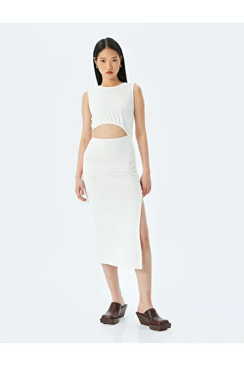 Koton Midi Length Window Detailed Slit Sleeveless Dress Wrap