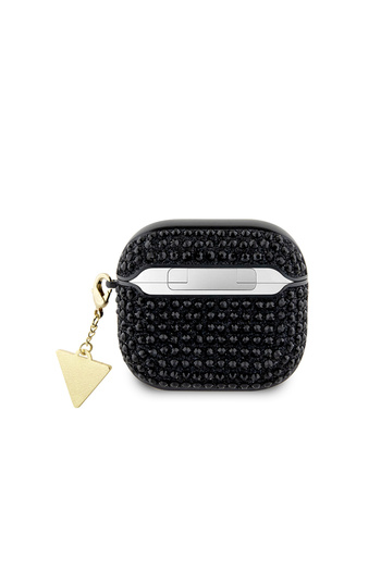 Guess AirPods 4 Case Guess Licensed Full Rhinestone Triangle Logo Ornament Chain Luxury Case Black