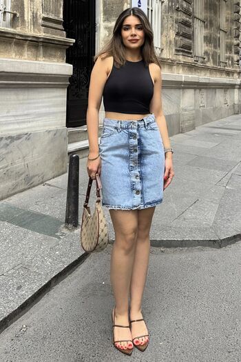Juuuj Snow Wash High Waist Buttoned Pocket Mini Denim Skirt