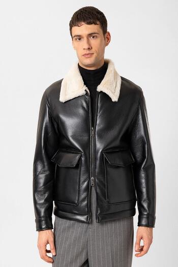 Antioch Black/ecru Lining Detailed Faux Leather Coat