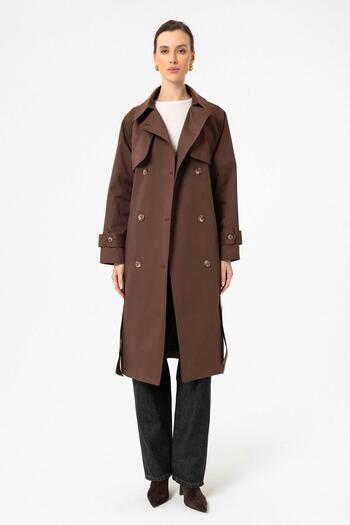 Antioch Brown Women's Double Breasted Belted Trench Coat Size: L