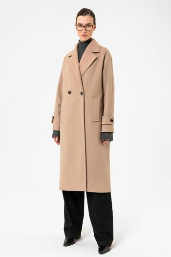 Antioch Beige Women's Soft Textured Oversize Double Breasted Coat