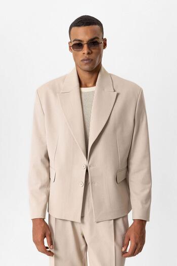 Antioch Beige Crop Fit Men's Blazer Jacket