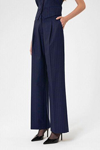 Antioch Navy Blue Women's High Waist Striped Trousers