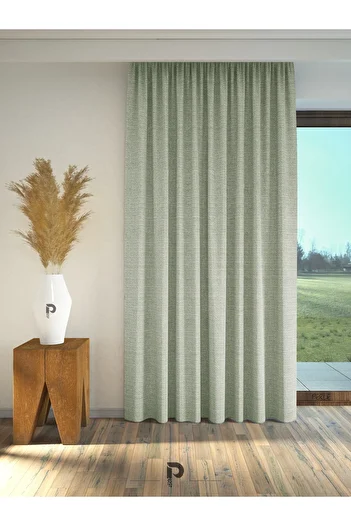 Perle Mint Color Linen Textured Background Curtain Extraphore Drawstring