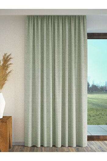 Perle Mint Color Linen Textured Background Curtain Extraphore Drawstring