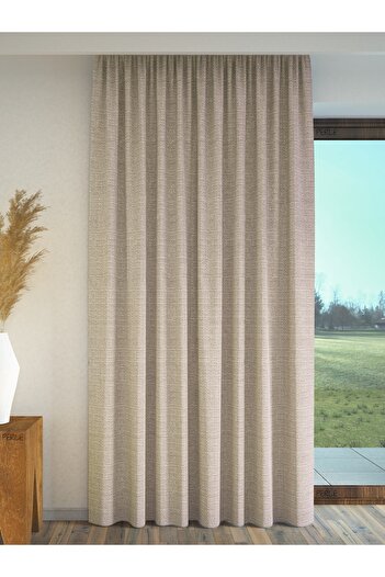Perle Stone Color Linen Textured - Background Curtain Extraphore Drawstring