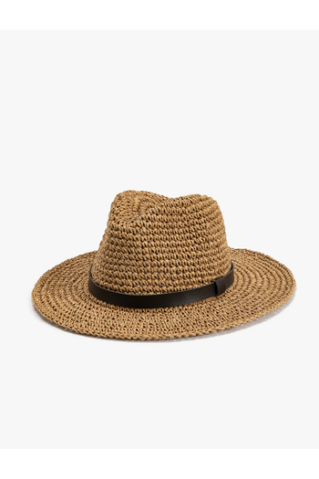 Koton Straw Fedora Hat with Tape Detail