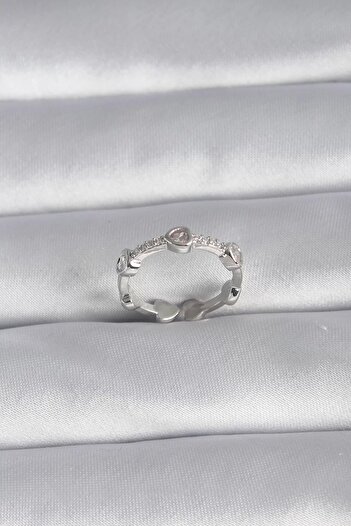 Clariss Brass Silver Color Heart Model Zircon Stone Detail Women's Ring