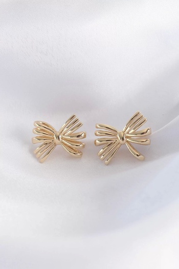 Clariss Brass Gold Color Bow Earrings