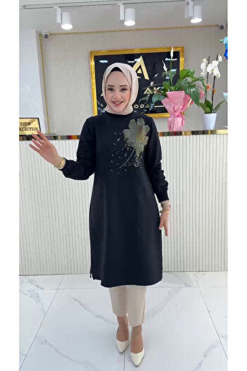 Zeynep Butik Ayşe Akay 100cm Floral Print Tunic - Two Yarn Fabric 1657