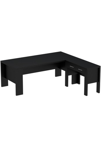 Mahmayi Moderno A01 L-Shaped Workstation Executive Desk with 2 Drawers for Office-Black