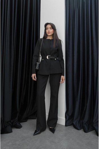 Havoş Black Belt Detailed Jacket Pants Set