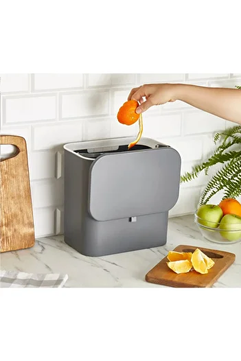 Bayev Gray Functional Covered Bathroom and Kitchen Countertop Trash Can