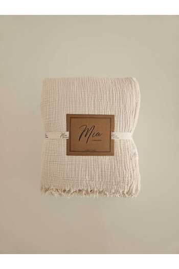 Mia Home&Baby Double Bedspread - Pique 4 Layer Muslin 100% Cotton Fringed Cream Color
