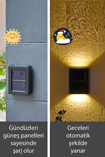 Canderel 1 Adet Yeni Model Solar Çift Taraflı Duvar Lambası Güneş Enerjili Aydınlatma Dekorasyon Aplik Işık