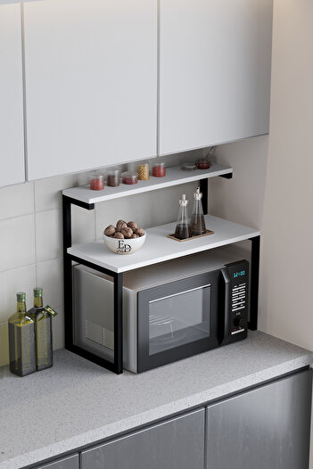 ED Efelez Design Agate 2 Black Metal Shelf - Multi-Purpose Kitchen and Countertop White Table