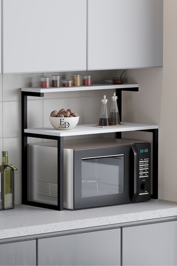 ED Efelez Design Agate 2 Black Metal Shelf - Multi-Purpose Kitchen and Countertop White Table