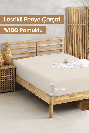 Eponj Home Single Cotton Jersey Sheet - Combed Cotton Elastic, 100X200Cm Cream