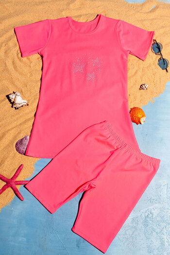 Beniizle Star Stone Detailed Girl's Triple Set Swimsuit