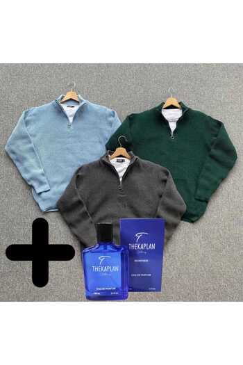 Gameyal 3-Piece Half Zipper Collar Knitwear Sweater with Perfume Gift