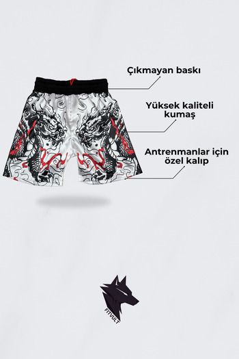 FitVult Kaliteli Ejderha Baskılı, Yüksek Kalite Kumaş Kick Boks Muay Thai Mma Halı Saha Antrenman Boks Şortu