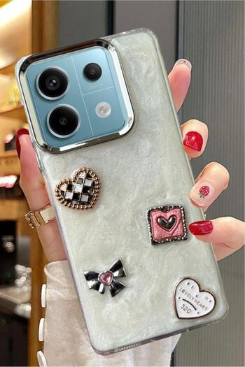 3GEN CASE 3d stone ribbon butterfly heart glitter motif glitter hard cover compatible with xiaomi redmi note 13 pro 5g