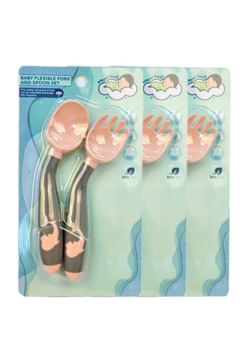 AMCHI BABY Flexible Spoon and Fork Set-Pack of 3-Pink