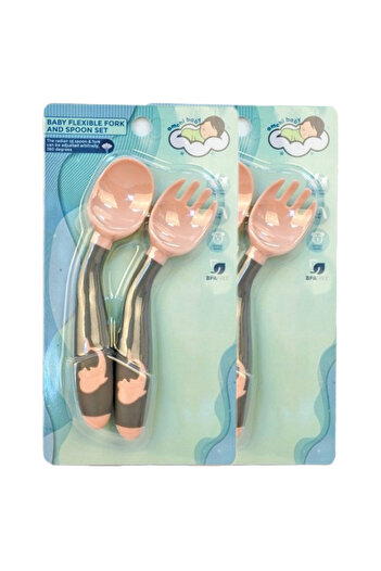 AMCHI BABY Flexible Spoon and Fork Set-Pack of 2-Pink