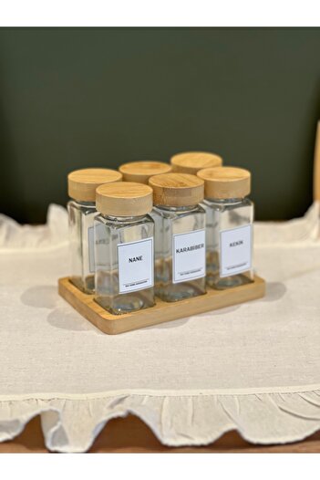 Sade Hediye Minimal Bamboo Spice Rack Set with 6 Stands