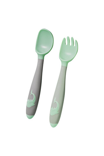 AMCHI BABY Baby Flexible Fork and Spoon Set-Green