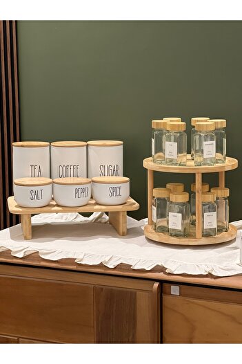 Sade Hediye 12-Piece Spice Set with Bamboo Lid and Stands/6-Piece Spice Set with Stands