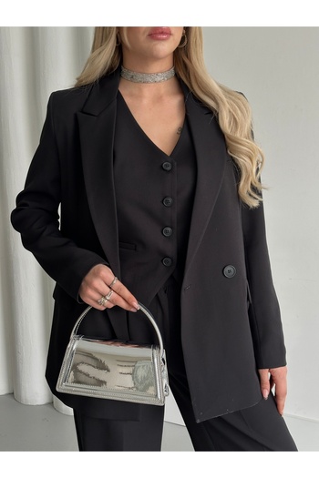 HOEK Kadın Siyah Blazer Ceket, Yelek ,Pantolon Takım Elbise