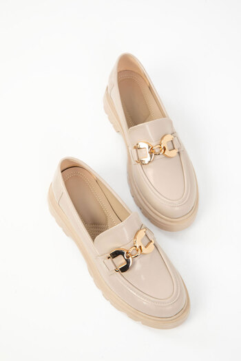 SOHO Beige Patent Leather Loafer Women's Shoes 20208
