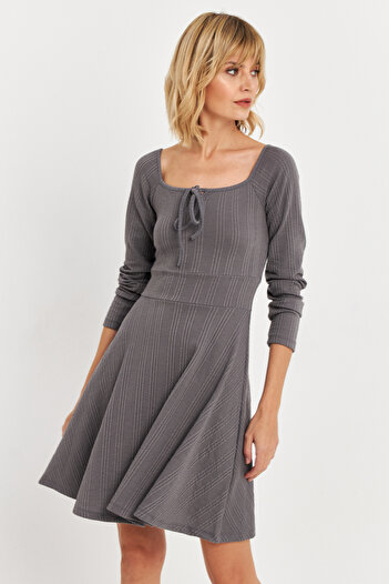 Cool & Sexy Grey Mini Dress - Front Tie Tf59