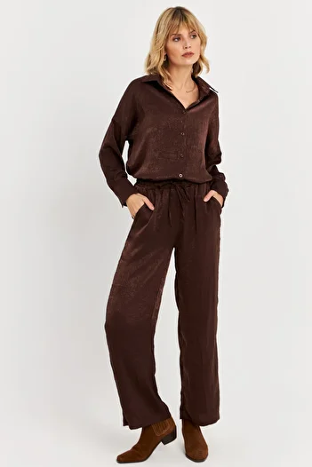 Cool & Modest Mcar1128 Model Bitter-Brown Satin Women's Trousers