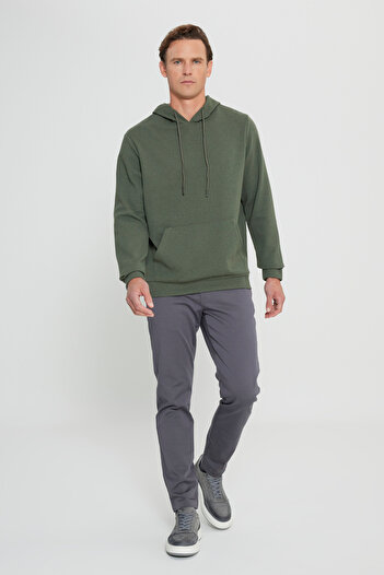 AC&Co / Altınyıldız Classics Men's Khaki 2 Thread Keep Warm Standard Fit Regular Fit Hooded Textured Pocket Sweatshirt