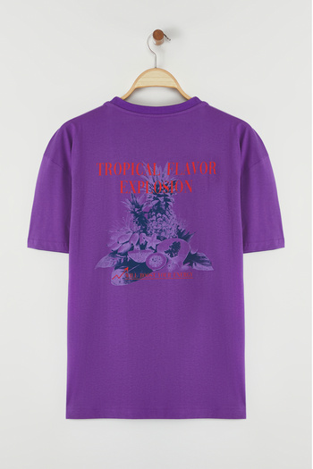 Trendyol Collection Μωβ βαμβακερό μπλουζάκι με μοτίβο φρούτων - TMNSS25TS00052