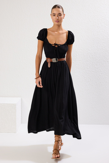 Trendyol Collection Černé maxi tkané plážové šaty Tbess25El00030