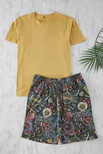 Trendyol Collection Σετ Πιτζάμες Πλεκτό Σορτς Regular Fit - Πολύχρωμο TMNSS25PT00020