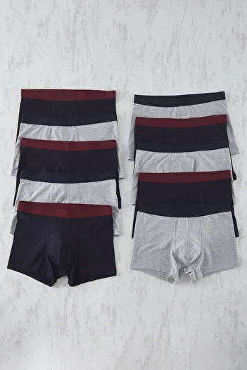 Trendyol Collection Grey-Navy Blue Pack of 10 Flexible Cotton Boxers Tmnss25Bx00000