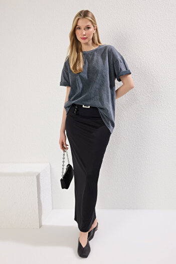 Trendyol Collection Premium Anthracite*001 - 100% Cotton, Crew Neck, Wide Fit T-Shirt Twoss23Ts00040