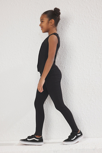 TRENDYOLKIDS Black Plain Knitted Bottom-Top Suit Tkdss25Au00030