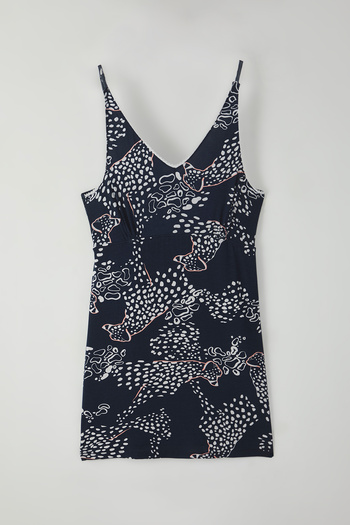 Trendyol Curve Navy Blue Dog Pattern Lace Knitted Nightgown Tbbss25Ch00007