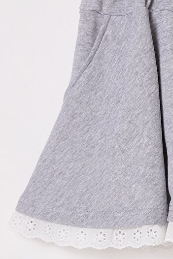 Trendyol Collection Ruffled Grey Melange Mini Skirt - Lace Detail, Twoss25Et00087