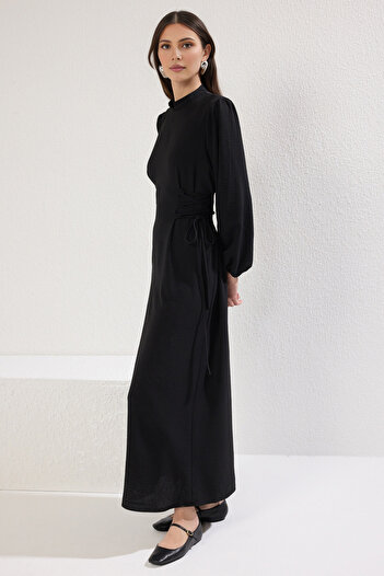 Trendyol Modest Μαύρος γιακάς Judge Beli Britli Aerobin υφαντό φόρεμα TCTSS25EB00082